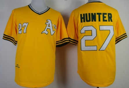 Oakland Athletics #27 Catfish Hunter 1976 Yellow Throwback Jersey