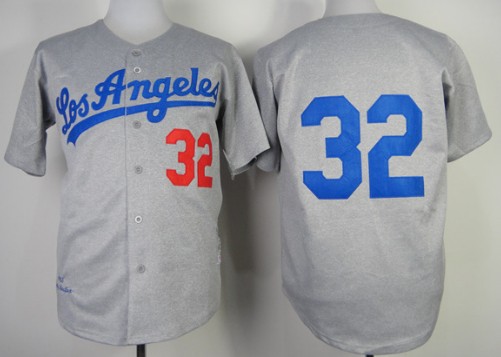 Los Angeles Dodgers #32 Sandy Koufax 1963 Gray Wool Throwback Jersey