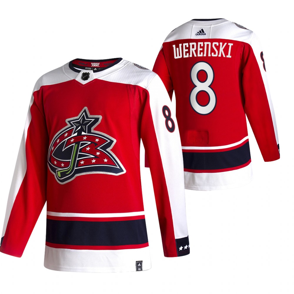 Columbus Blue Jackets #8 Zach Werenski Red Men's Adidas 2020-21 Reverse Retro Alternate NHL Jersey