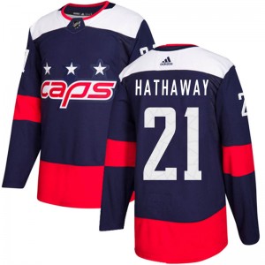 Men's Washington Capitals #21 Garnet Hathaway Adidas Authentic 2018 Stadium Series Jersey - Navy Blue