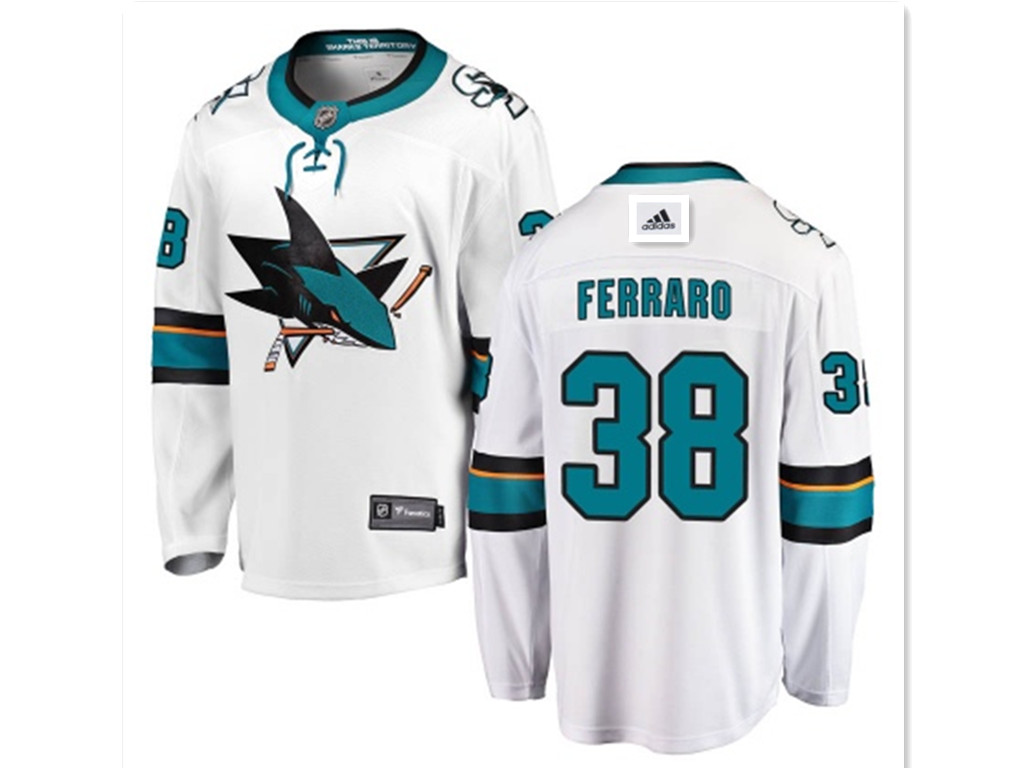 men's San Jose Sharks #38 mario ferraro branded away breakaway white jersey