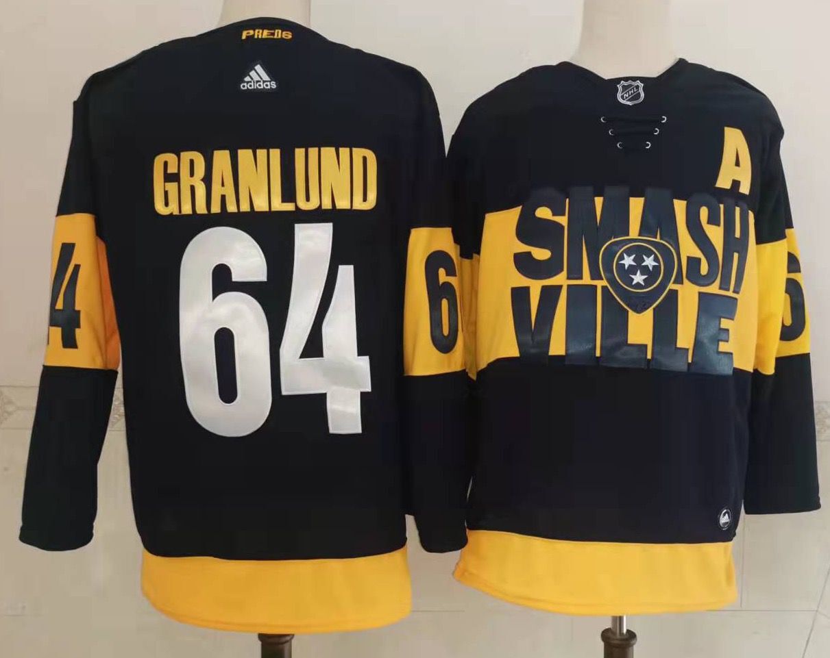 Men's Nashville Predators #64 Mikael Granlund Black 2022 Stadium Series adidas Stitched NHL Jersey