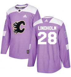 Men's Adidas Calgary Flames #28 Elias Lindholm Purple Authentic Fights Cancer Stitched NHL Jersey