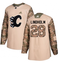 Men's Adidas Calgary Flames #28 Elias Lindholm Camo Authentic 2017 Veterans Day Stitched NHL Jersey