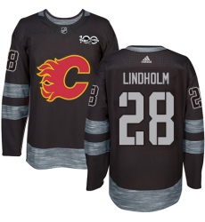 Men's Adidas Calgary Flames #28 Elias Lindholm Black 1917-2017 100th Anniversary Stitched NHL Jersey