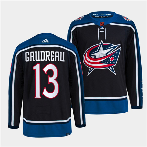 Men's Columbus Blue Jackets #13 Johnny Gaudreau Navy 2022 Reverse Retro Stitched Jersey