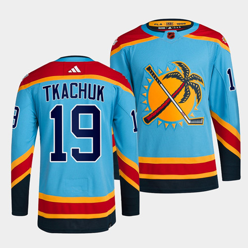 Men's Florida Panthers #19 Matthew Tkachuk Blue 2022 Reverse Retro Stitched Jersey