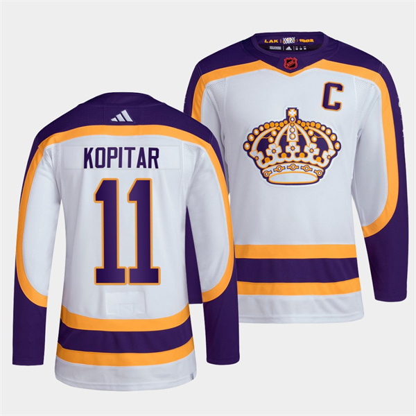 Men's Los Angeles Kings #11 Anze Kopitar White 2022 Reverse Retro Stitched Jersey