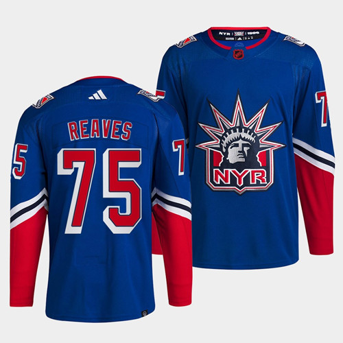 Men's New York Rangers #75 Ryan Reaves Blue 2022 Reverse Retro Stitched Jersey