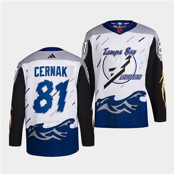 Men's Tampa Bay Lightning #81 Erik Cernak White 2022 Reverse Retro Stitched Jersey