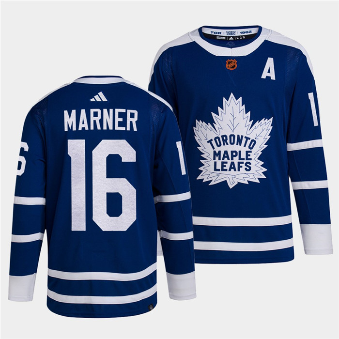 Men's Toronto Maple Leafs Black #16 Mitch Marner Blue 2022 Reverse Retro Stitched Jersey