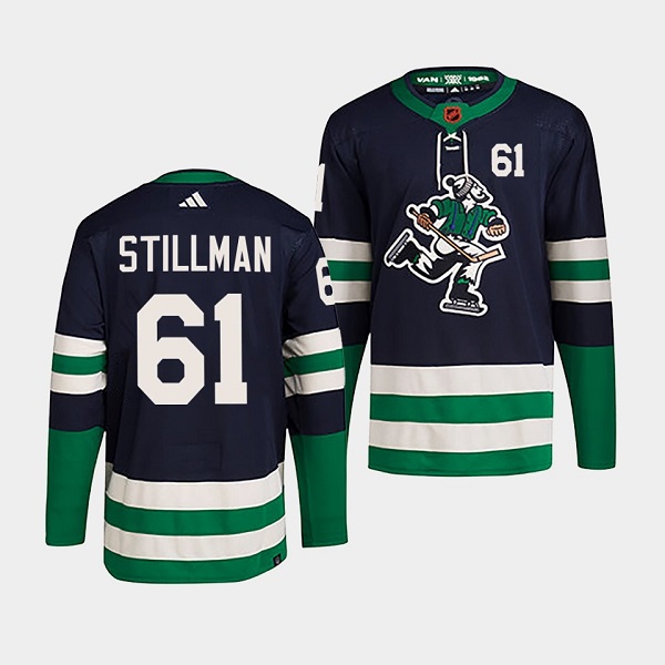 Men's Vancouver Canucks #61 Riley Stillman Navy 2022 Reverse Retro Stitched Jersey