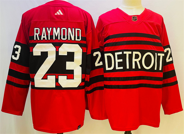 Men's Detroit Red Wings #23 Lucas Raymond Red 2022-23 Reverse Retro Stitched Jersey