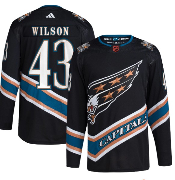 Men's Washington Capitals #43 Tom Wilson Black 2022-23 Reverse Retro Stitched Jersey