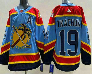 Men's Florida Panthers #19 Matthew Tkachuk Blue 2022 Reverse Retro Authentic Jersey