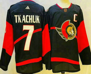 Men's Ottawa Senators #7 Brady Tkachuk Black 2022 Reverse Retro Authentic Jersey