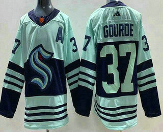 Men's Seattle Kraken #37 Yanni Gourde Light Green 2022 Reverse Retro Authentic Jersey