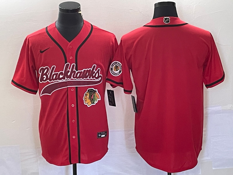 Men's Chicago Blackhawks Blank Red Cool Base Stitched Baseball Jersey