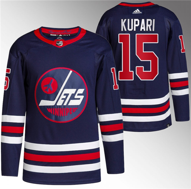 Men's Winnipeg Jets #15 Rasmus Kupari 2021-22 Navy Stitched Jersey