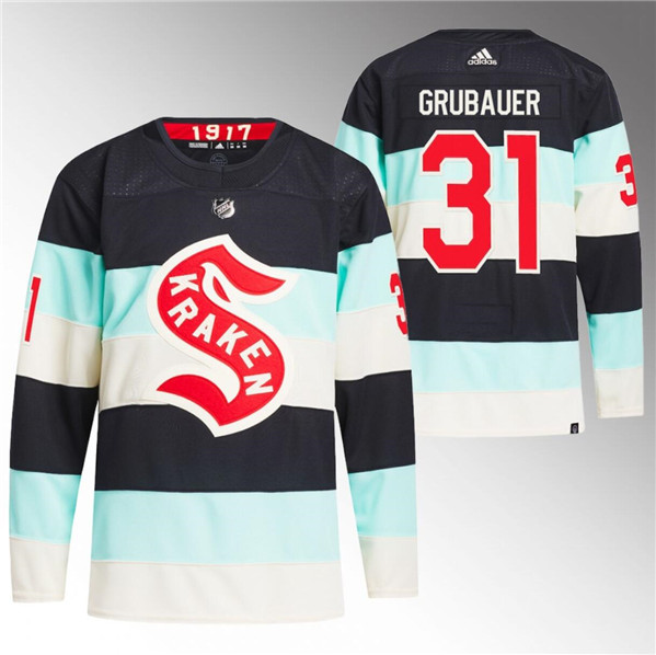 Men's Seattle Kraken #31 Philipp Grubauer Deep Sea Blue 2024 Winter Classic Primegreen Stitched Jersey