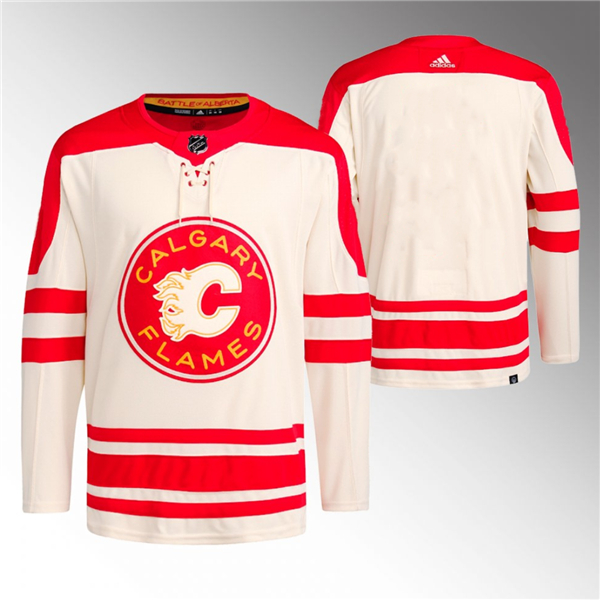 Men's Calgary Flames Blank 2023 Cream Classic Primegreen Stitched Jersey