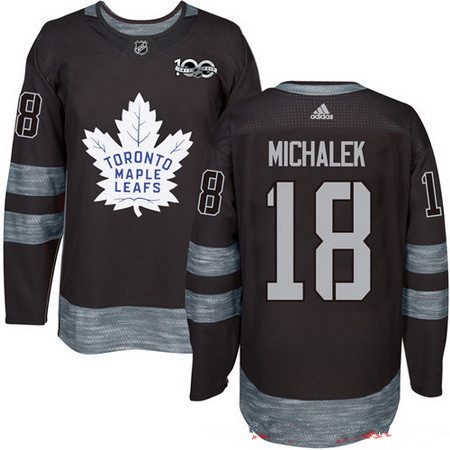 Men's Toronto Maple Leafs #18 Milan Michalek Black 100th Anniversary Stitched NHL 2017 adidas Hockey Jersey