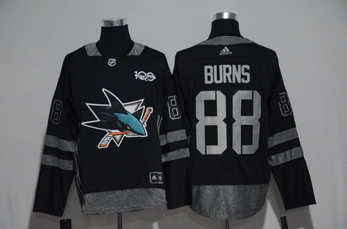 Men's San Jose Sharks #88 Brent Burns Black 100th Anniversary Stitched NHL 2017 adidas Hockey Jersey