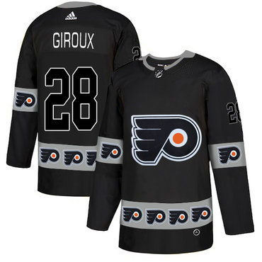 Men's Philadelphia Flyers #28 Claude Giroux Black Team Logos Fashion Adidas Jersey