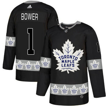 Men's Toronto Maple Leafs #1 Johnny Bower Black Team Logos Fashion Adidas Jersey