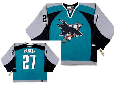 Men's San Jose Sharks #27 SCOTT PARKER 2003 CCM Throwback NHL Home Hockey Jersey