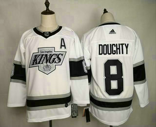 Men's Los Angeles Kings #8 Drew Doughty White With A Patch Adidas Stitched NHL Jersey