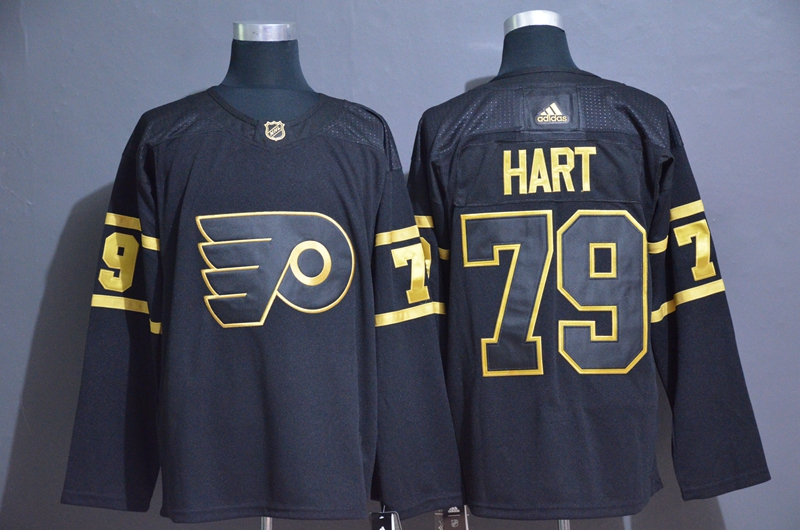 Men's Philadelphia Flyers #79 Carter Hart Black Golden Adidas Stitched NHL Jersey