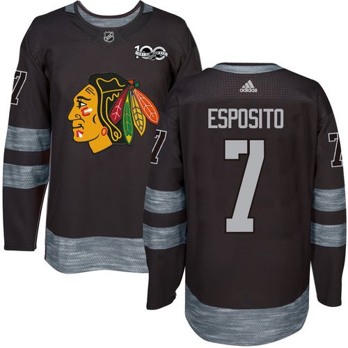 Blackhawks #7 Tony Esposito Black 1917-2017 100th Anniversary Stitched NHL Jersey