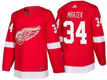 Men's Detroit Red Wings #34 Petr Mrazek Red Home 2017-2018 adidas Hockey Stitched NHL Jersey