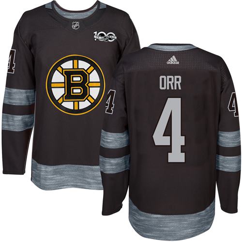 Adidas Bruins #4 Bobby Orr Black 1917-2017 100th Anniversary Stitched NHL Jersey