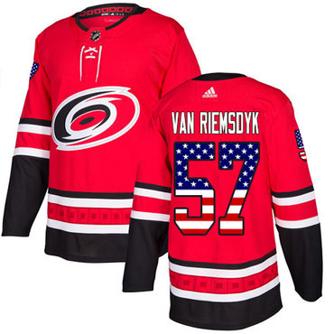 Adidas Hurricanes #57 Trevor Van Riemsdyk Red Home Authentic USA Flag Stitched NHL Jersey