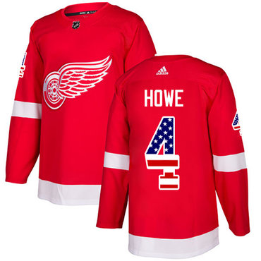 Adidas Red Wings #4 Gordie Howe Red Home Authentic USA Flag Stitched NHL Jersey