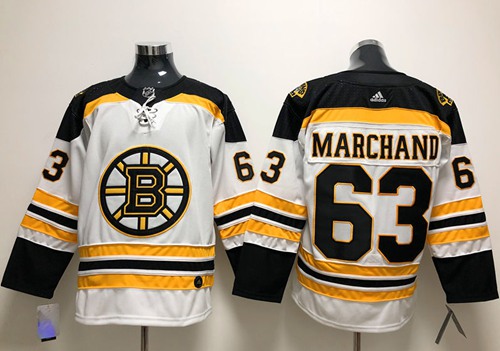 Adidas Boston Bruins #63 Brad Marchand White Road Authentic Stitched NHL Jersey