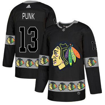 Men's Chicago Blackhawks #13 CM Punk Black Team Logos Fashion Adidas Jersey