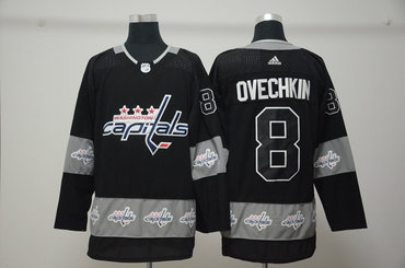 Men's Washington Capitals #8 Alex Ovechkin Black Team Logos Fashion Adidas Jersey