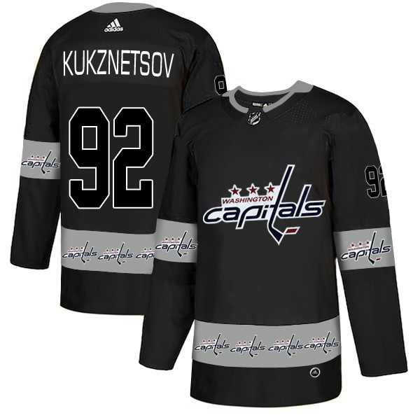 Men's Washington Capitals #92 Evgeny Kukznetsov Black Team Logos Fashion Adidas Jersey