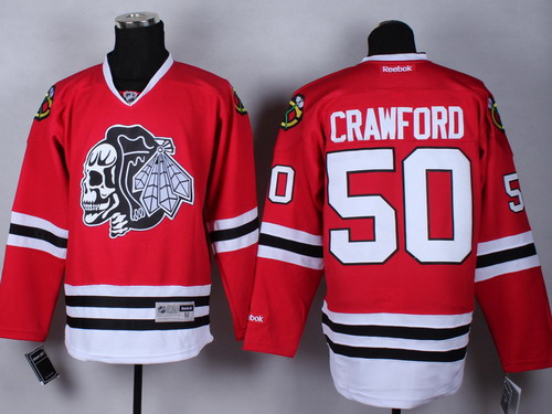 Chicago Blackhawks #50 Corey Crawford Red With Black Skulls Jersey