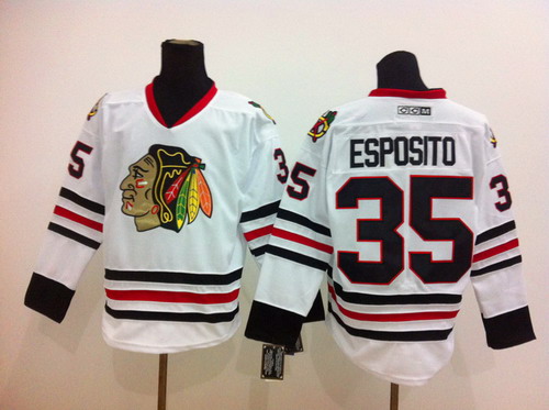 Chicago Blackhawks #35 Tony Esposito White Throwback CCM Jersey