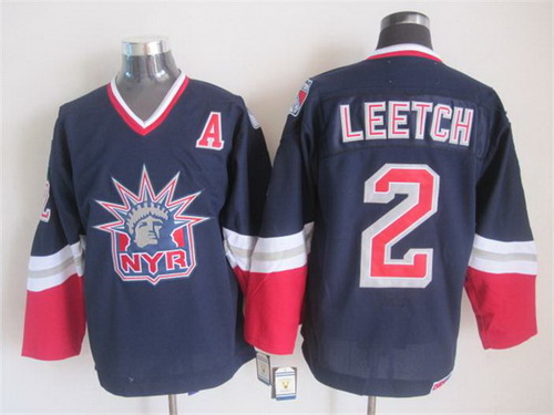 New York Rangers #2 Brian Leetch Navy Blue Throwback CCM Jersey