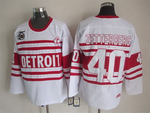 Detroit Red Wings #40 Henrik Zetterberg White 75TH Throwback CCM Jersey