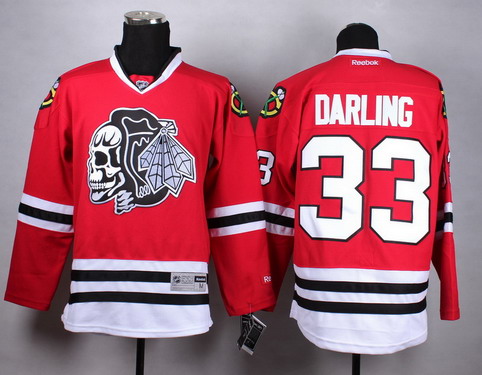 Chicago Blackhawks #33 Scott Darling Red With Black Skulls Jersey