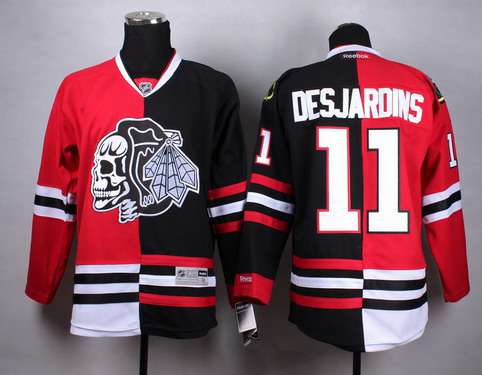 Chicago Blackhawks #11 Andrew Desjardins Red/Black Two Tone With Black Skulls Jersey