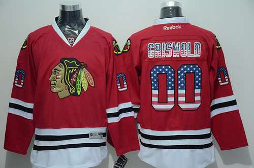 Men's Chicago Blackhawks #00 Clark Griswold USA Flag Fashion Red Jersey