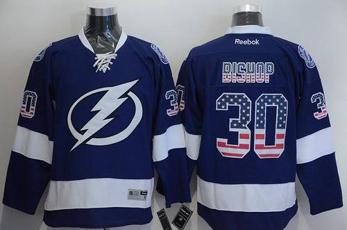 Men's Tampa Bay Lightning #30 Ben Bishop USA Flag Fashion Blue Jersey