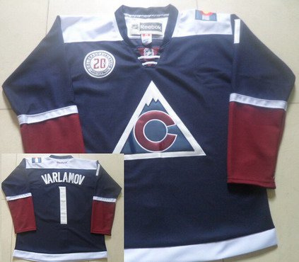 Men's Colorado Avalanche #1 Semyon Varlamov Reebok Navy Blue 20th Alternate Premier Jersey